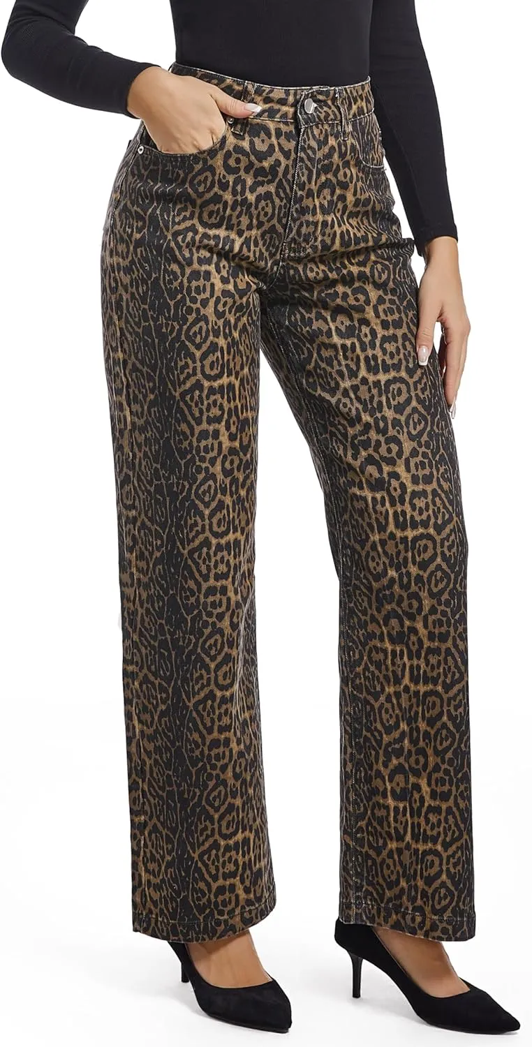 Women's Jeans Straight Leg Casual High Waisted Stretch Trendy Black Pull On Jeans for Women