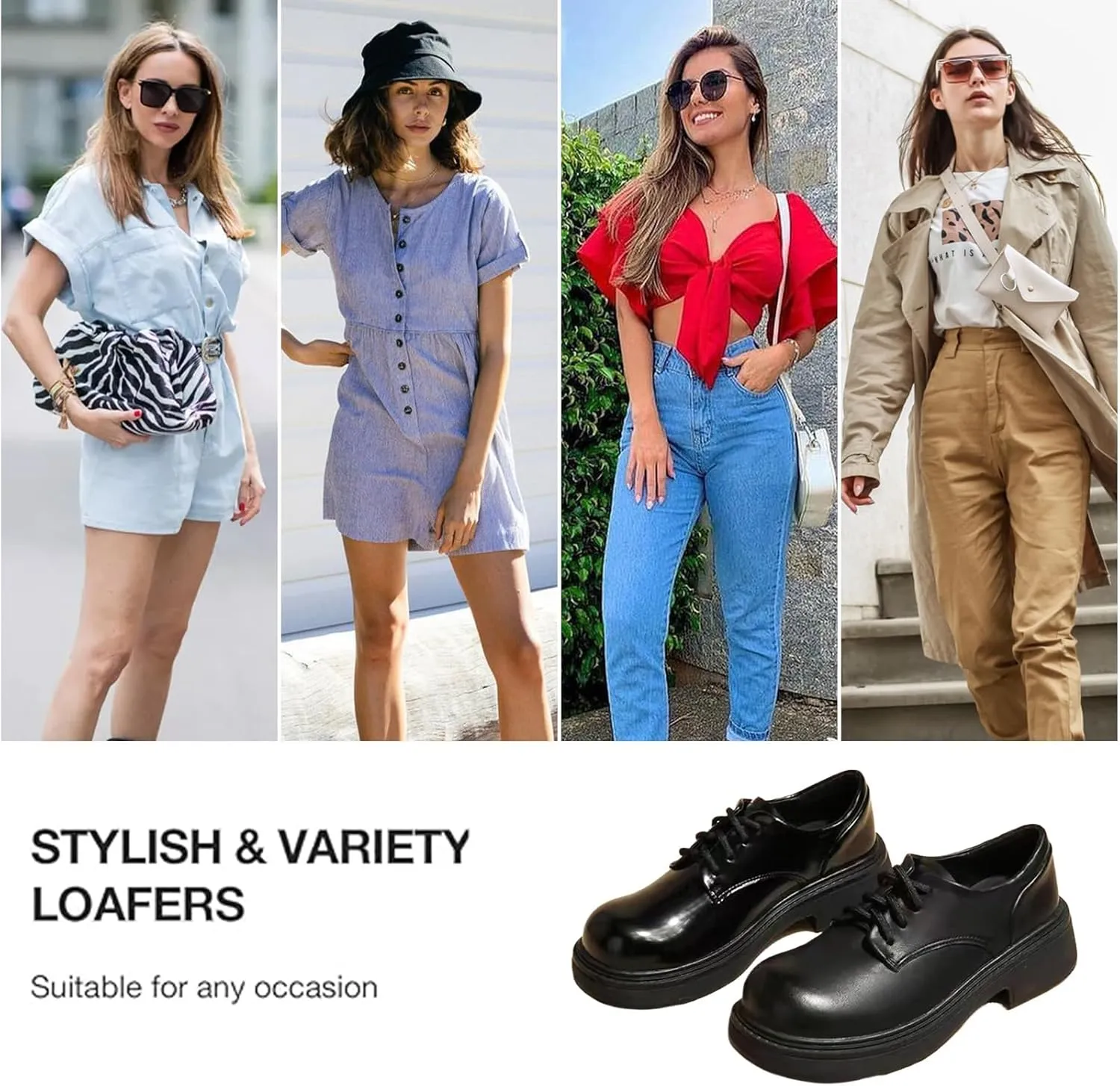 Women's Leather Wide Round Toe Platform Low Chunky Heel Oxfords Fashion Lace up Non Slip Heightening Block Heel Dress Loafers for Work Office Formal