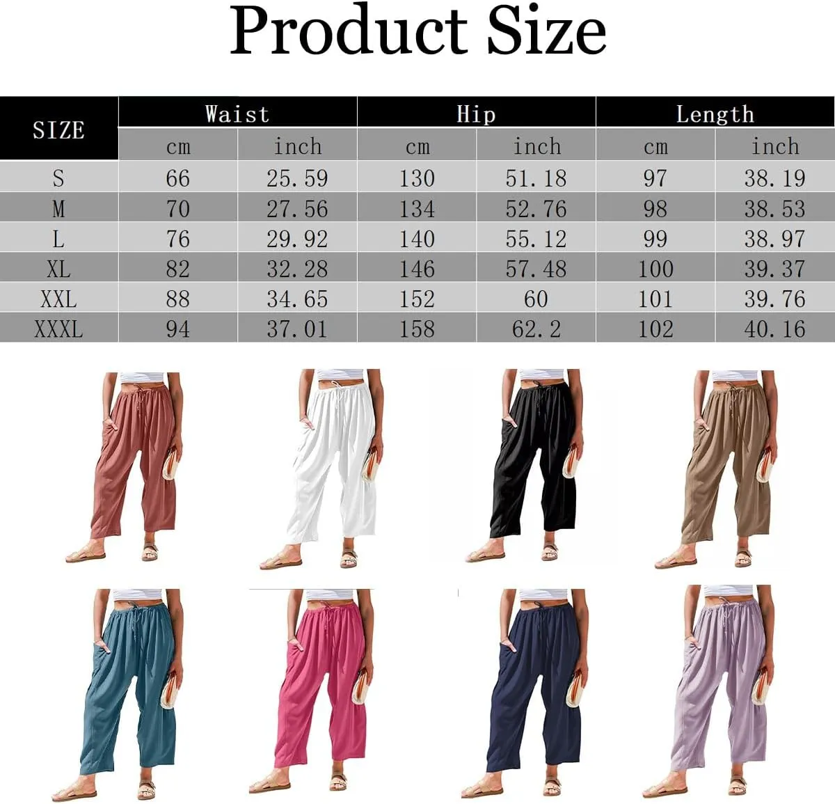 Women's Linen Wide Leg Pants with Pockets, Comfort Lounge Sweatpants, Summer Loose Palazzo Harem Trousers(Black,XXX-Large)