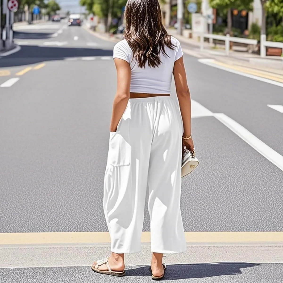Women's Linen Wide Leg Pants with Pockets, Comfort Lounge Sweatpants, Summer Loose Palazzo Harem Trousers(Black,XXX-Large)