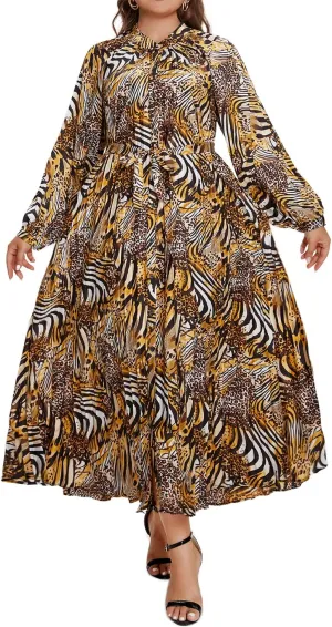 Women's Long Sleeve Maxi Dress Print Flowy Spring Fall Button Down with Belt Cocktail Wedding