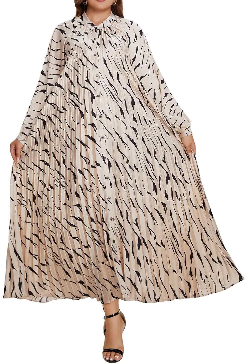 Women's Long Sleeve Maxi Dress Print Flowy Spring Fall Button Down with Belt Cocktail Wedding