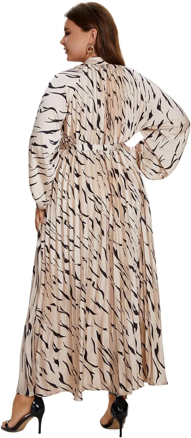 Women's Long Sleeve Maxi Dress Print Flowy Spring Fall Button Down with Belt Cocktail Wedding
