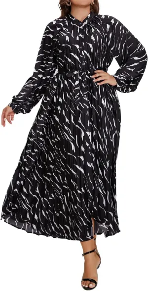Women's Long Sleeve Maxi Dress Print Flowy Spring Fall Button Down with Belt Cocktail Wedding