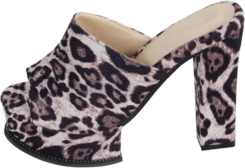 Women's Peep Toe Platform Chunky Block High Heels Sandals Fashion Slip On Mules Dressy Heeled Sandal