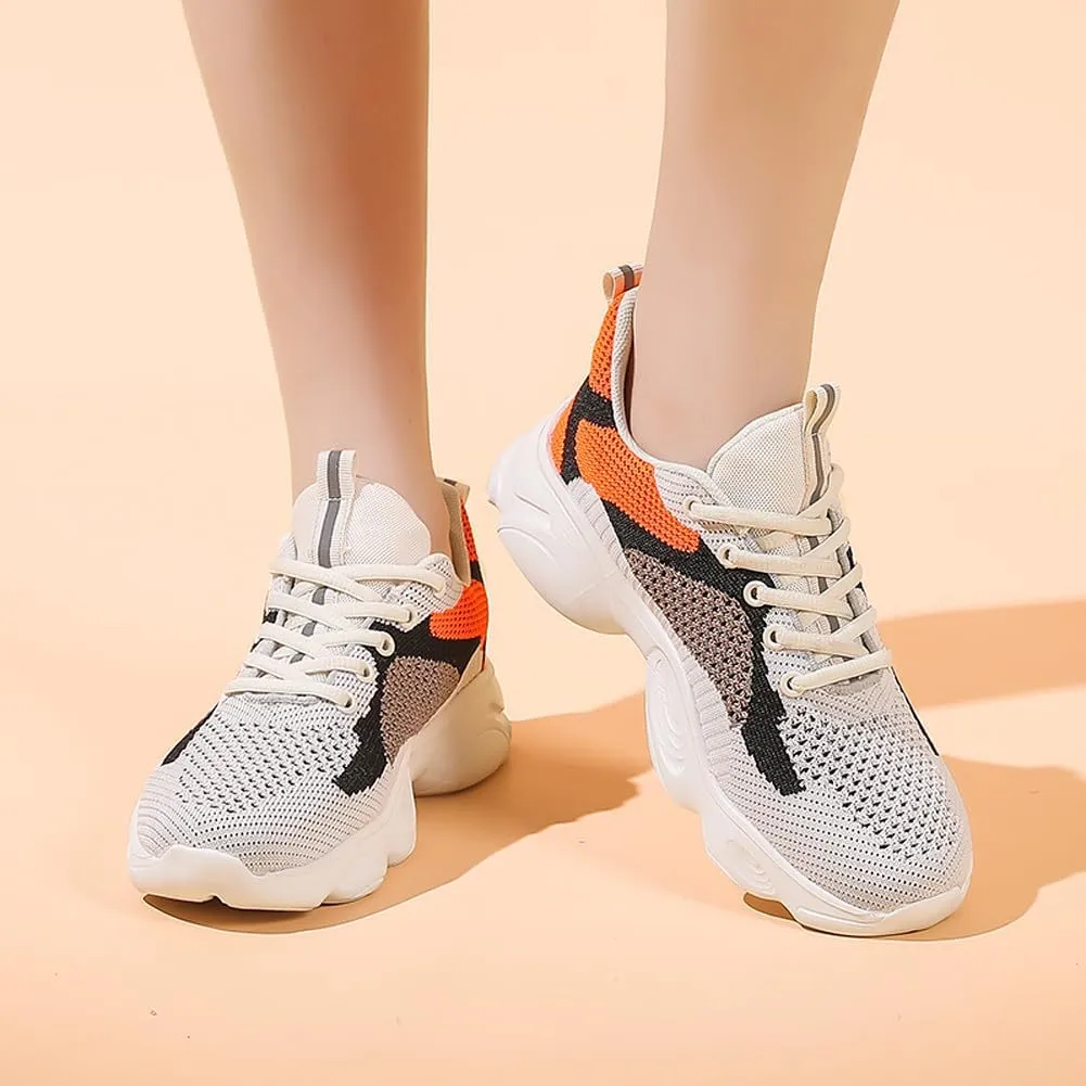 Women's Platform Breathable Soft Mesh Lace Up Sneakers Lightweight Road Running Walking Sock Shoes
