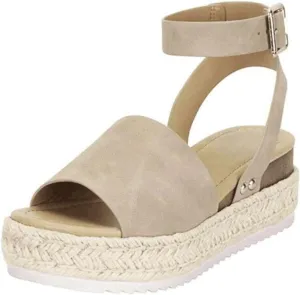 Womens Platform Sandals Open Toe Flatform Sandal Buckle Ankle Strap Flat Sandals Comfortable Low Heel Sandal Solid Color Casual Walking Shoes Dressy Summer Outdoor Shoes