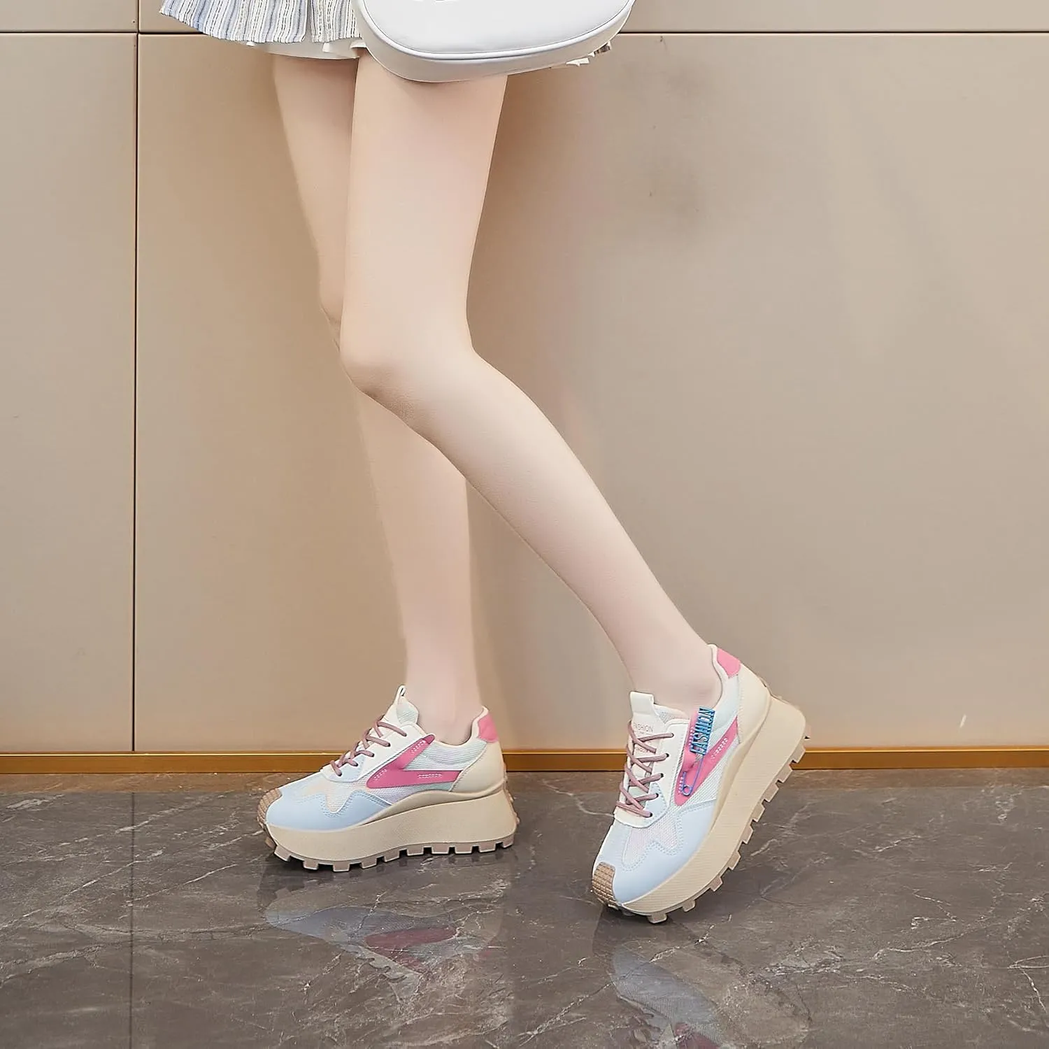 Women's Platform Sneakers Lightweight Walking Shoes with Arch Support Breathable Mesh & Retro Lace-Up Casual Shoes