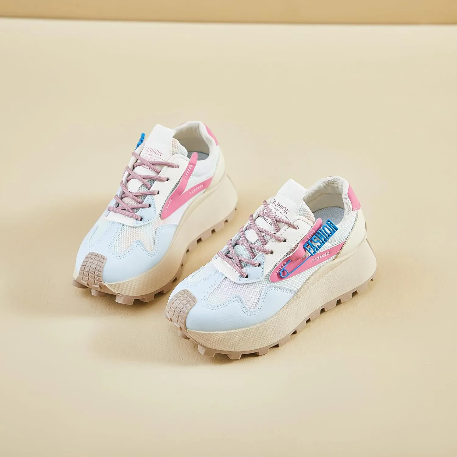 Women's Platform Sneakers Lightweight Walking Shoes with Arch Support Breathable Mesh & Retro Lace-Up Casual Shoes