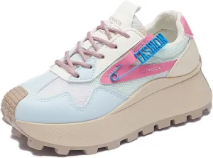 Women's Platform Sneakers Lightweight Walking Shoes with Arch Support Breathable Mesh & Retro Lace-Up Casual Shoes