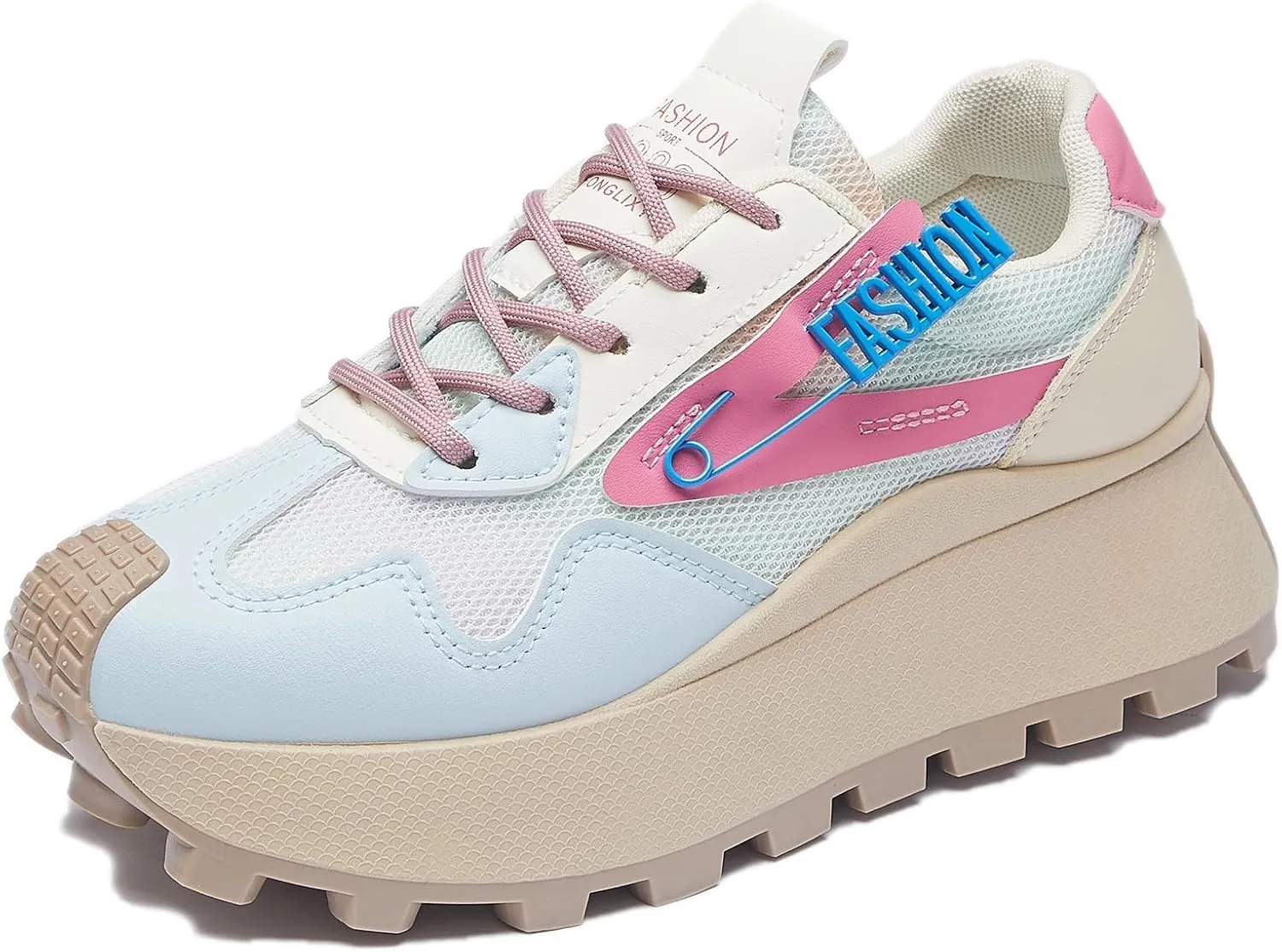 Women's Platform Sneakers Lightweight Walking Shoes with Arch Support Breathable Mesh & Retro Lace-Up Casual Shoes