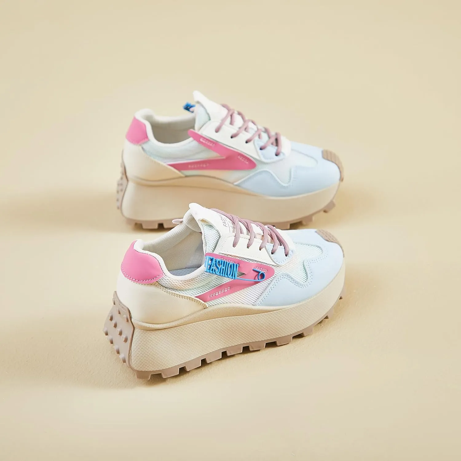 Women's Platform Sneakers Lightweight Walking Shoes with Arch Support Breathable Mesh & Retro Lace-Up Casual Shoes