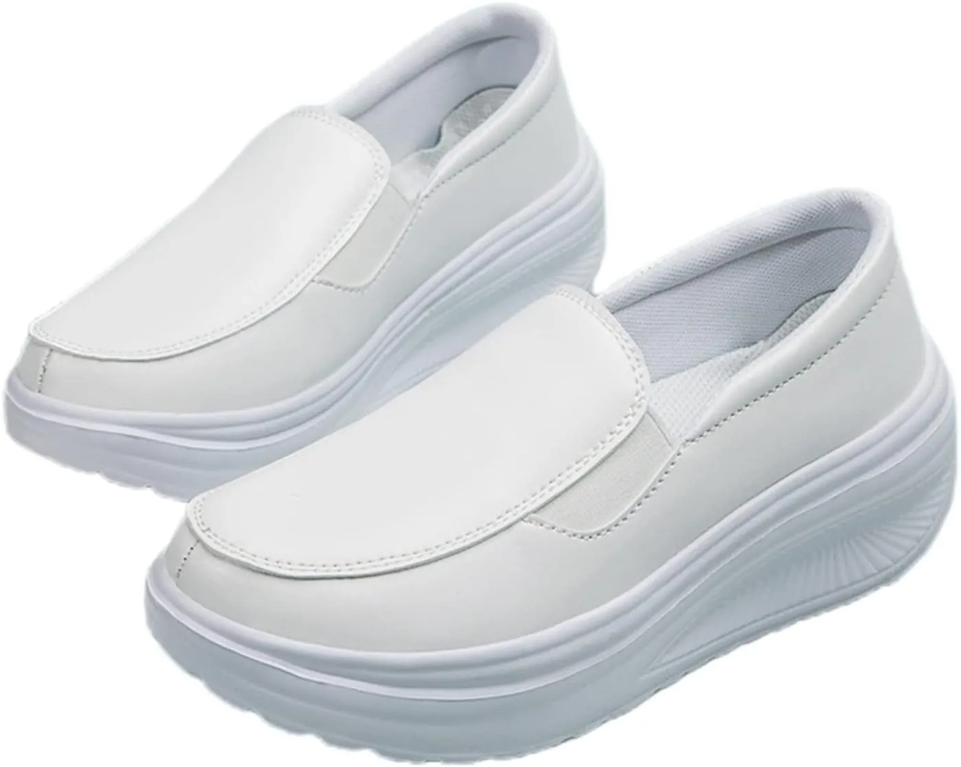 Women's Platform Wedge Slip-On Loafers,Comfortable EVA Sole Round Toe Leather Moccasin Wedge Sneakers.