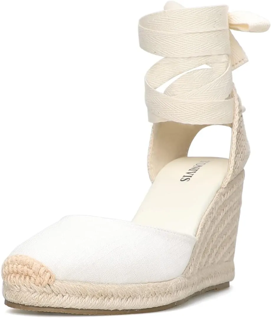 Women’s Platform Wedges Espadrilles, 3" Wedge, Soft Ankle-Tie Strap, Closed Toe, Classic Summer Sandals