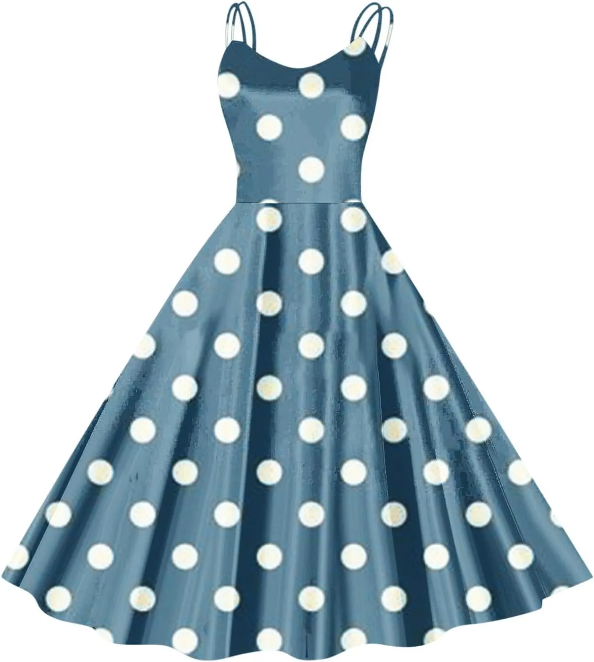 Women's Rockabilly 50s Vintage Spaghetti Strap Sleeveless Polka Dots Cocktail Swing Dresses Retro Pinup Audrey Dress