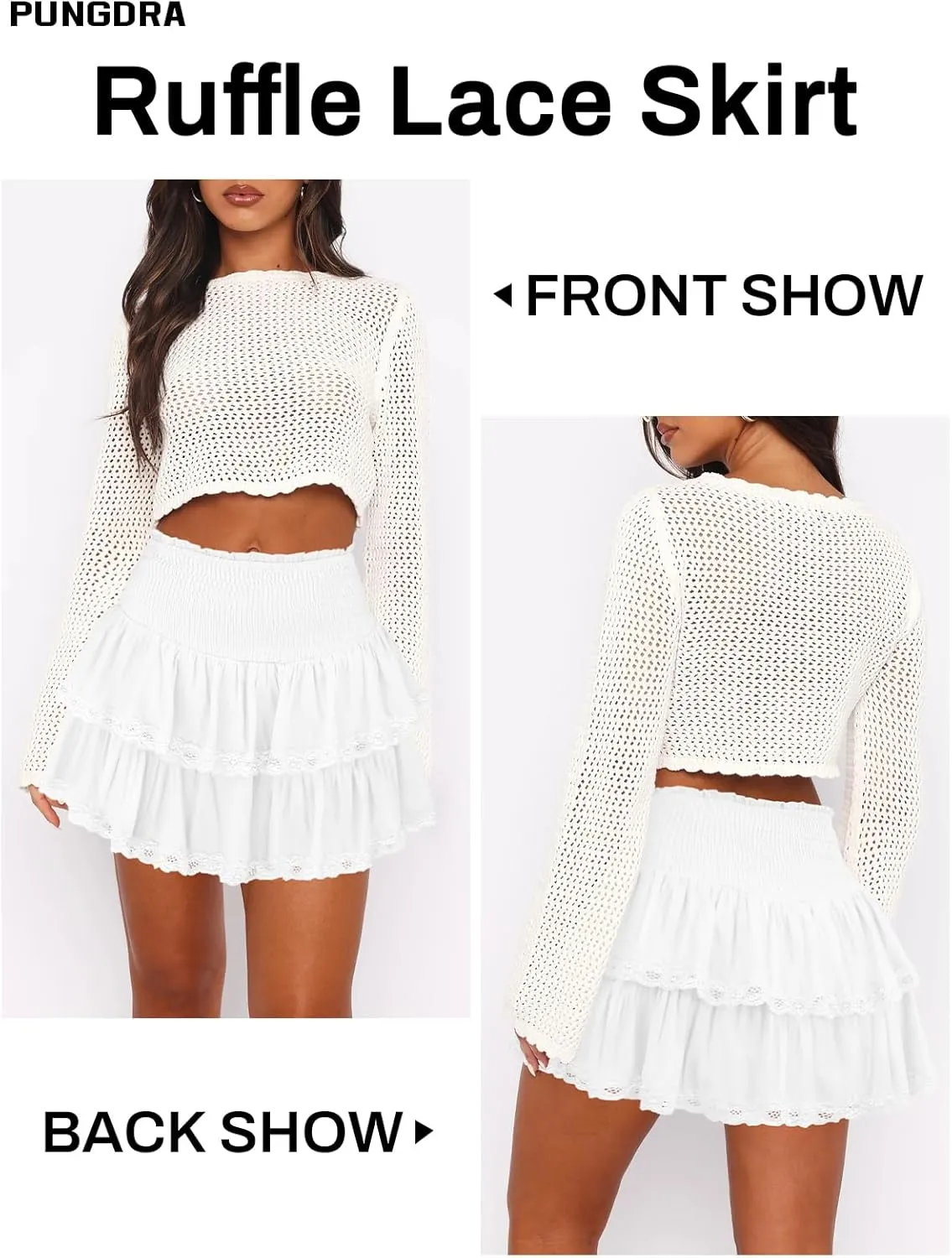 Womens Ruffle Lace Mini Skirt Athletic Golf Tennis Skort Boho Tiered High Waist Flowy Skirts