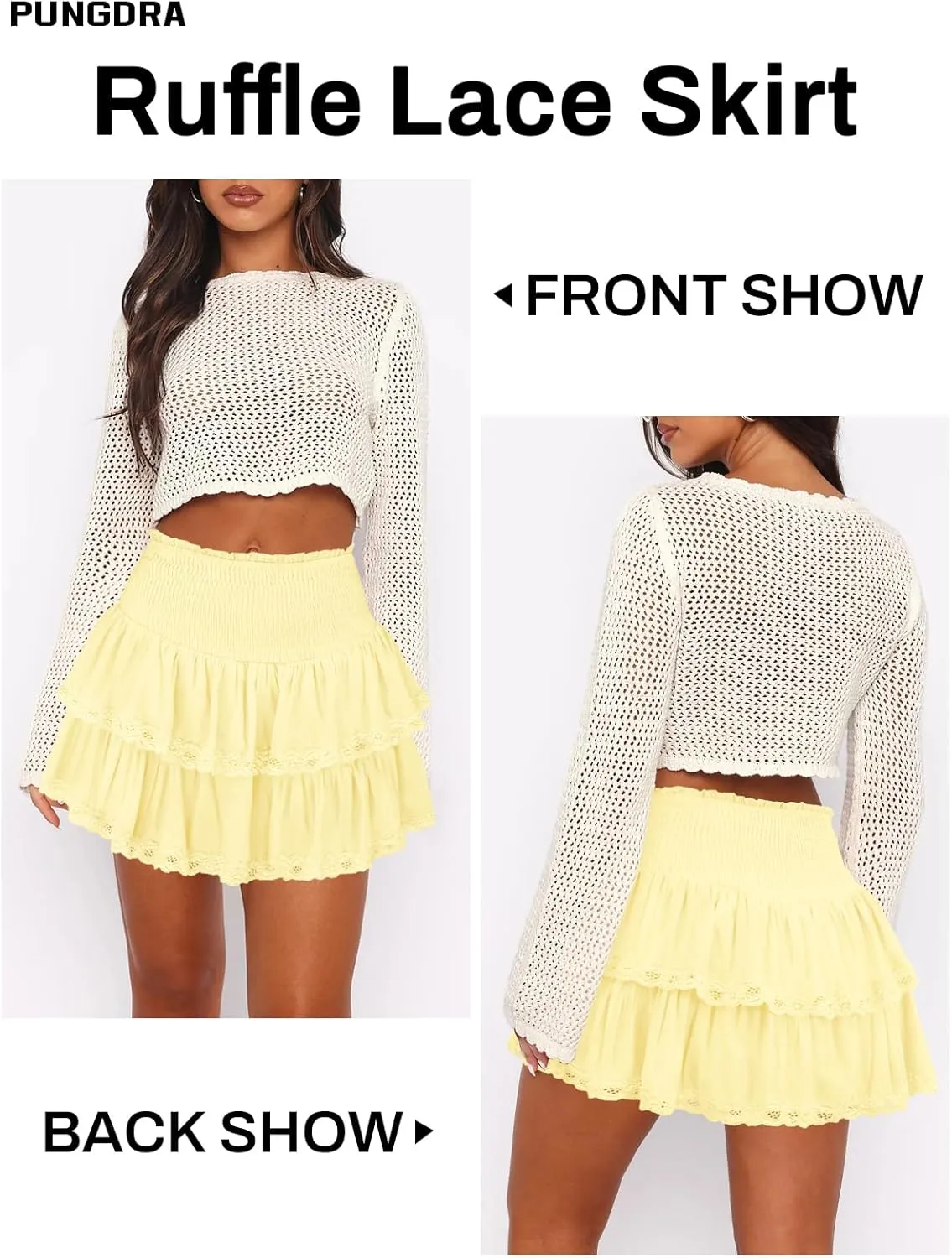 Womens Ruffle Lace Mini Skirt Athletic Golf Tennis Skort Boho Tiered High Waist Flowy Skirts