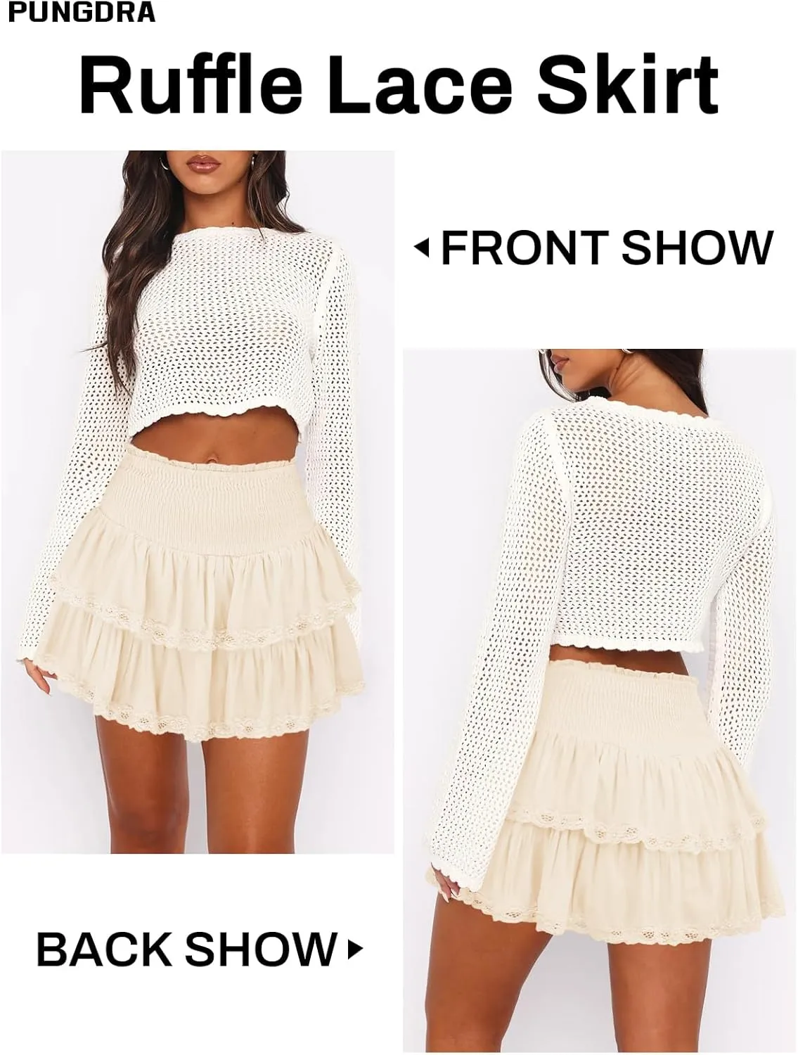 Womens Ruffle Lace Mini Skirt Athletic Golf Tennis Skort Boho Tiered High Waist Flowy Skirts