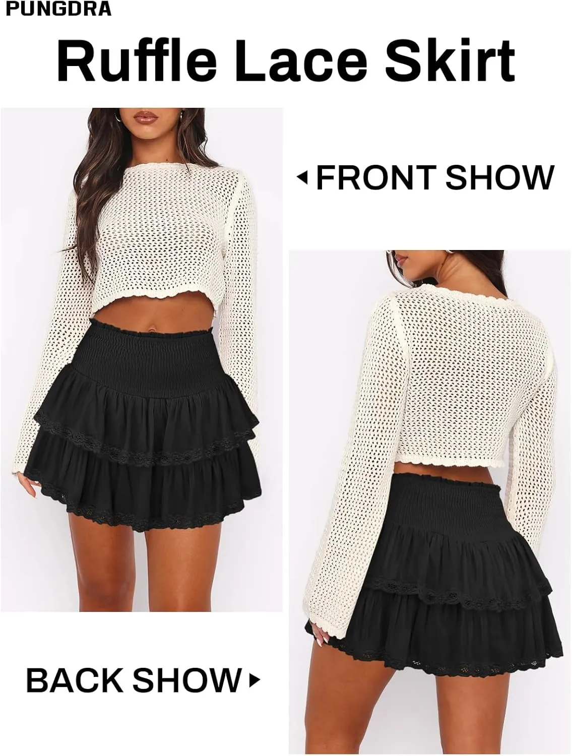 Womens Ruffle Lace Mini Skirt Athletic Golf Tennis Skort Boho Tiered High Waist Flowy Skirts