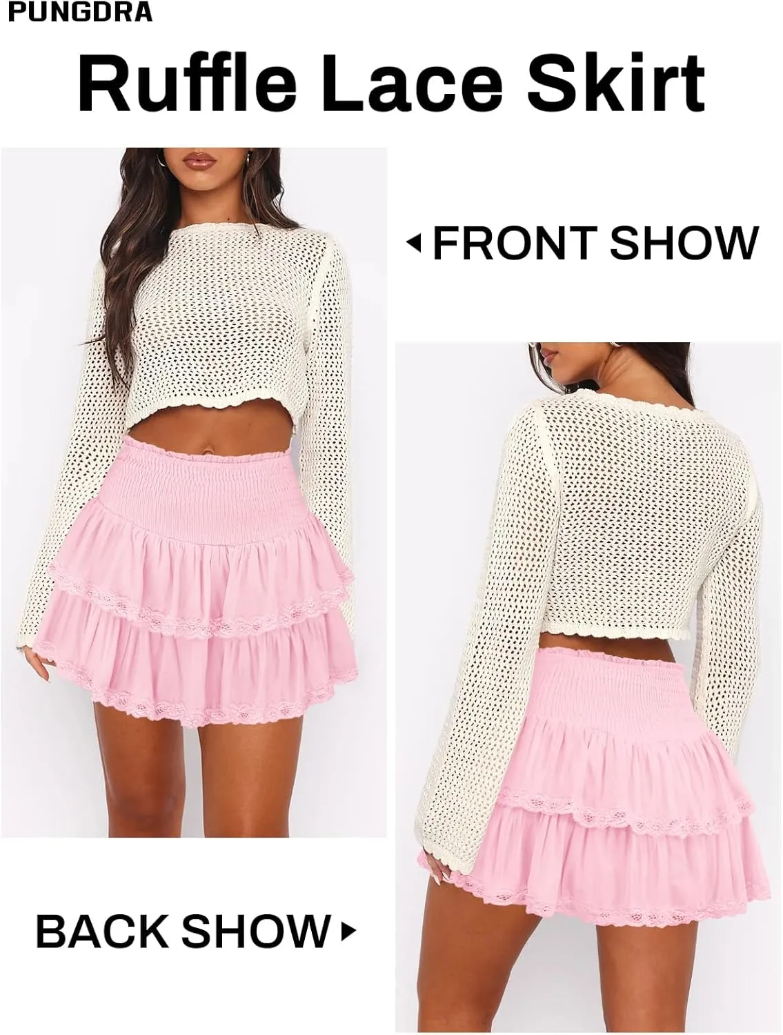 Womens Ruffle Lace Mini Skirt Athletic Golf Tennis Skort Boho Tiered High Waist Flowy Skirts