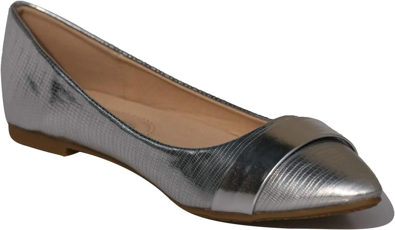 Women's Slip on Flats Pointy Toe Boat Band Decor Patent Leather Wedding Ballet Shoe