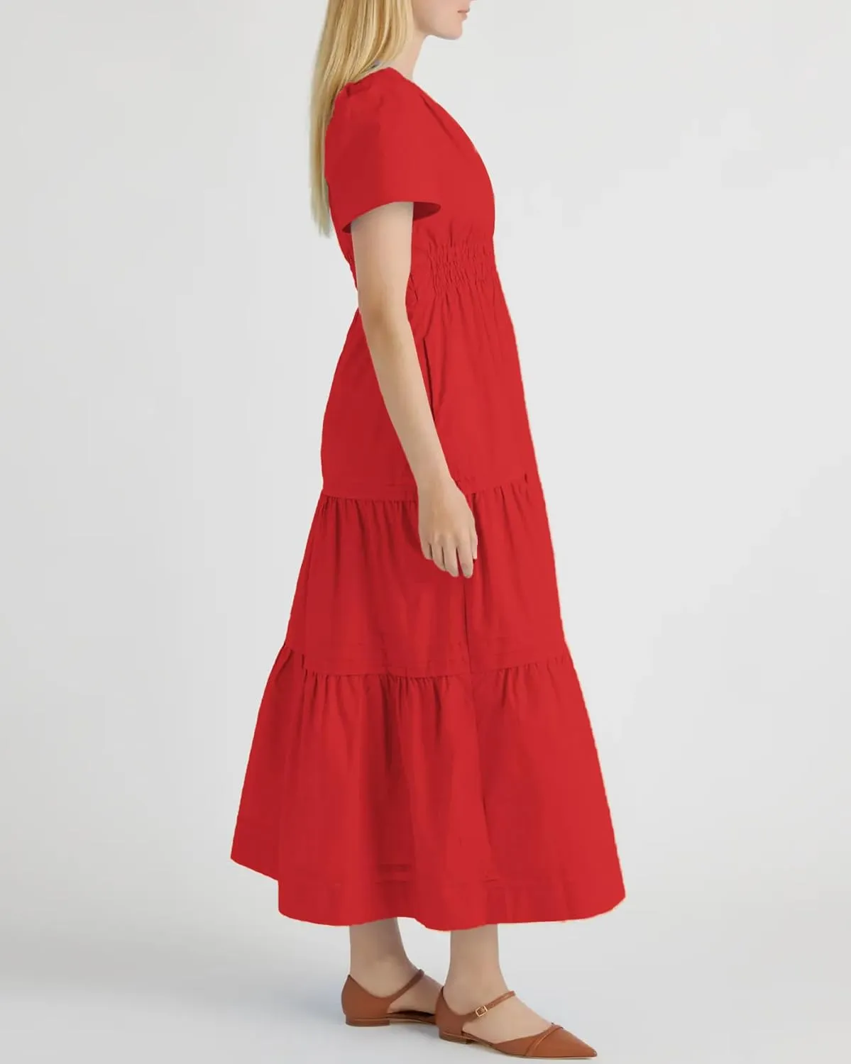 Women's Summer Casual Short Sleeve Maxi Dress Swing A Line Loose Flowy Tiered Boho Long Dress
