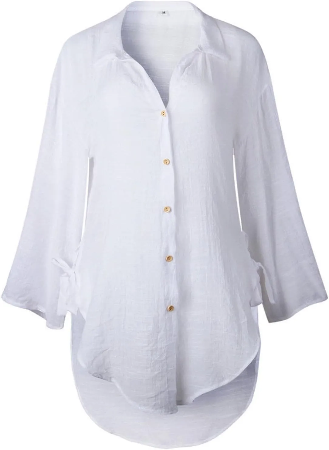 Women's Summer Casual T Shirts Linen Button Down Shirt Rolled Cuffed Short Sleeve Blouse Casual Beach Cotton Tops