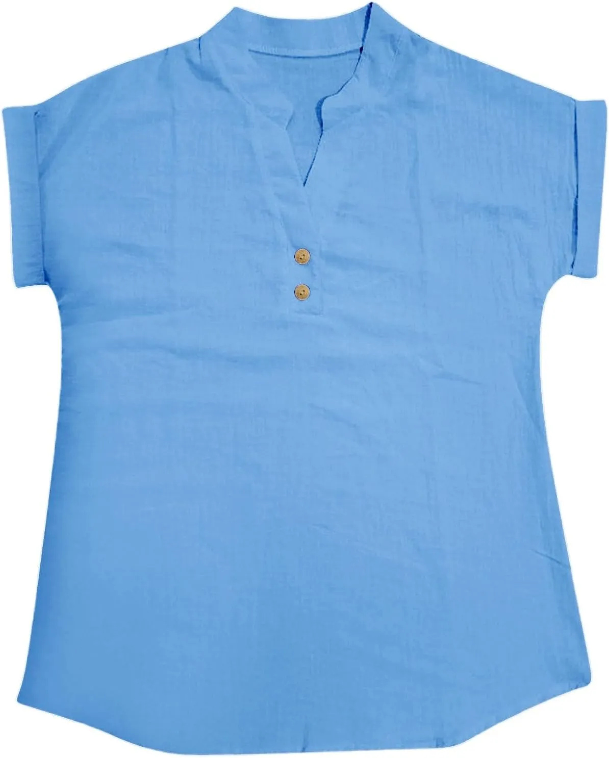 Women's T-Shirts 2025 Summer Trendy Cotton Roll-Up Sleeve Shirts Dressy Casual Button V Neck Blouse Loose Gauze Top