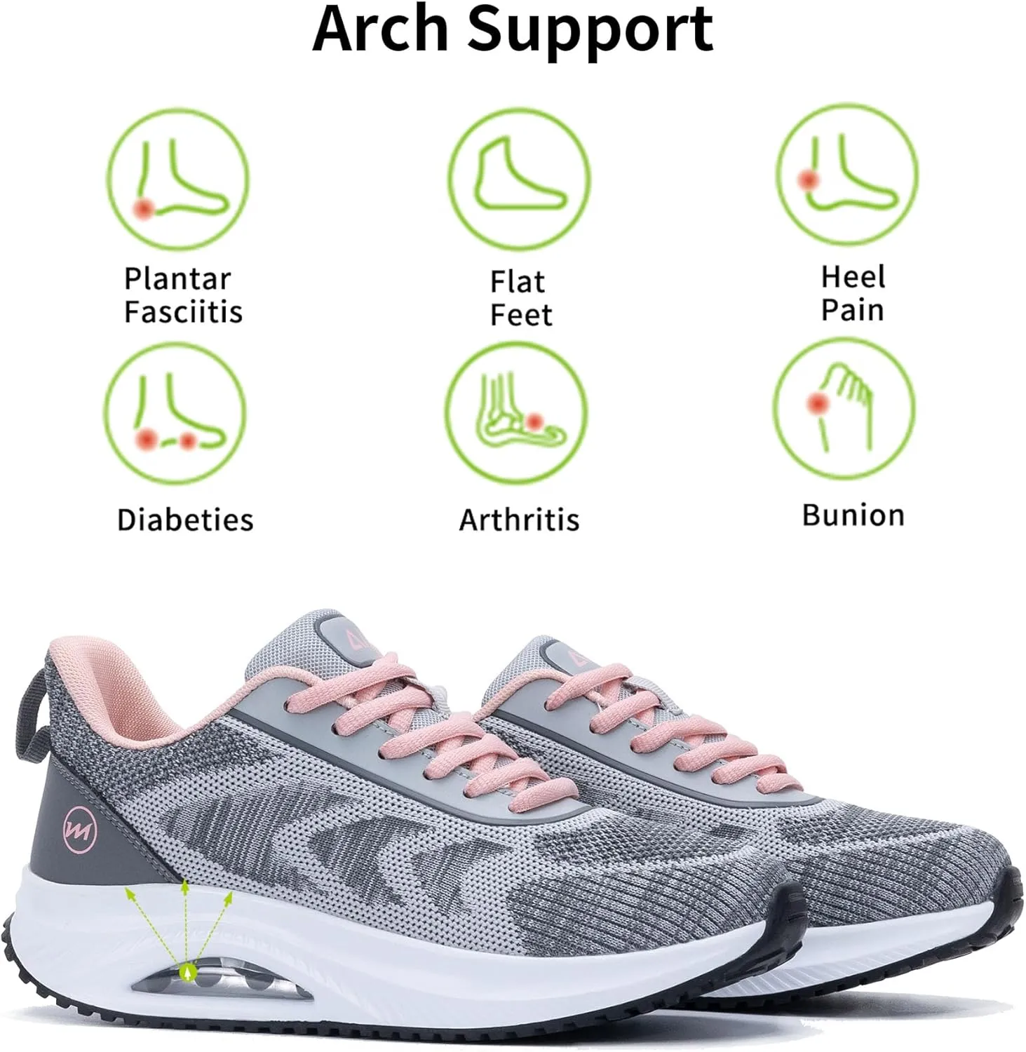 Womens Walking Shoes Arch Support Orthotic Fashion Sneakers Tennis Shoes for Plantar Fasciitis Pain Relief Pain Relief US 5.5-11