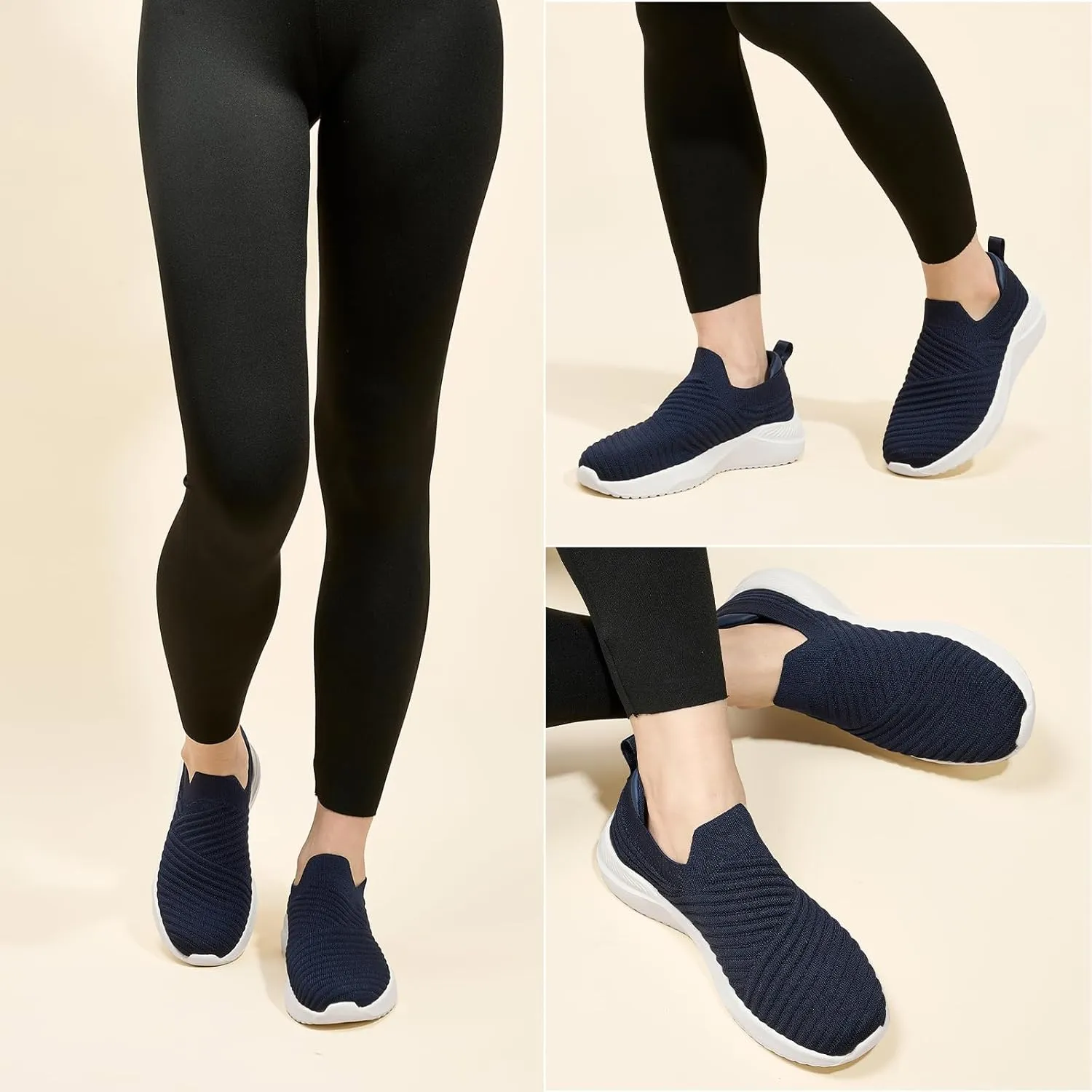 Womens Walking Shoes Slip on Sneakers Comfortable Knitted Mesh Sneakers Lightweight Casual Work Shoes