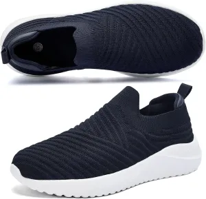 Womens Walking Shoes Slip on Sneakers Comfortable Knitted Mesh Sneakers Lightweight Casual Work Shoes