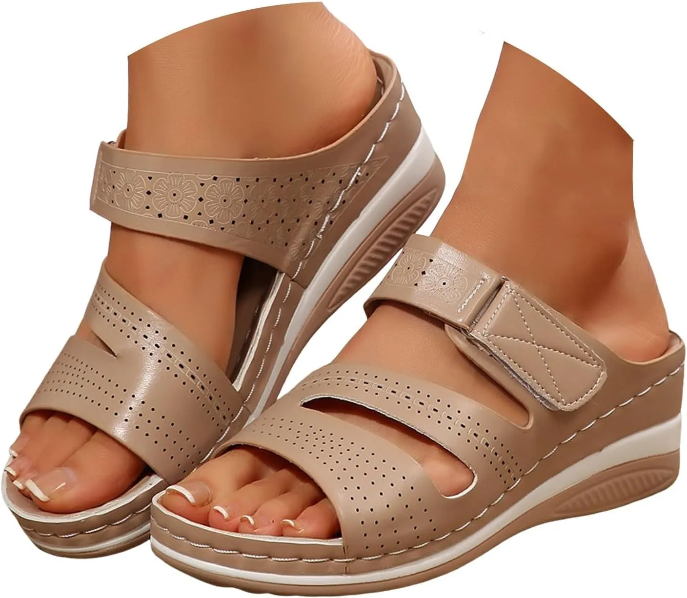 Womens Wedge Sandals Summer Dressy Low Heel Sandals Open Toe Hollow Out Breathable Outer Wear Slippers Arch Support Lightweight Summer Beach Sandal