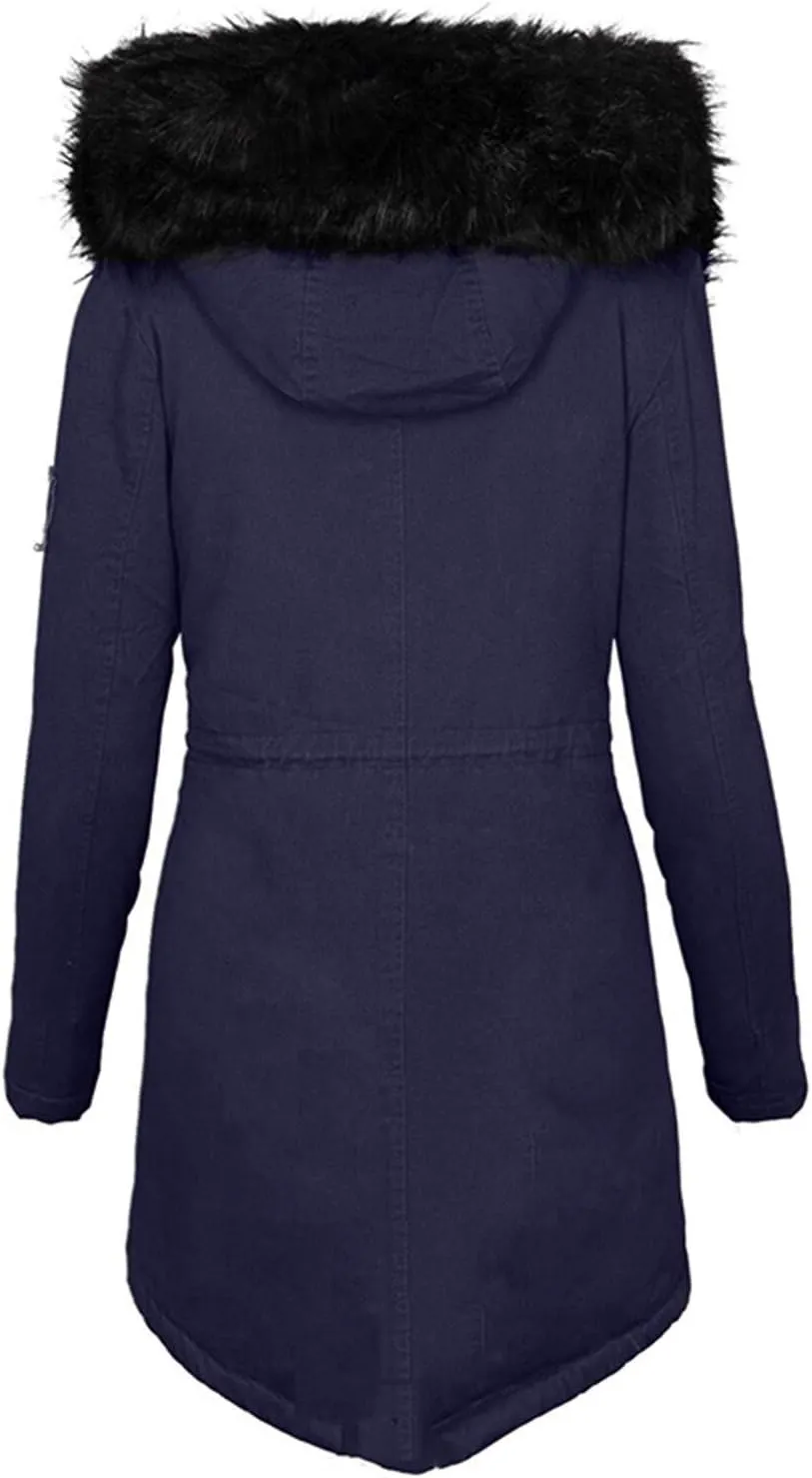 Women's Winter Coats Plus Size Fleece Lined Long Jackets Fur Hooded Snow Parka Thicken Warm Outerwear with Pockets