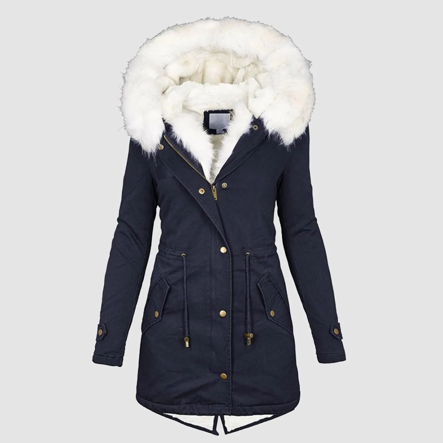 Women's Winter Coats Plus Size Fleece Lined Long Jackets Fur Hooded Snow Parka Thicken Warm Outerwear with Pockets