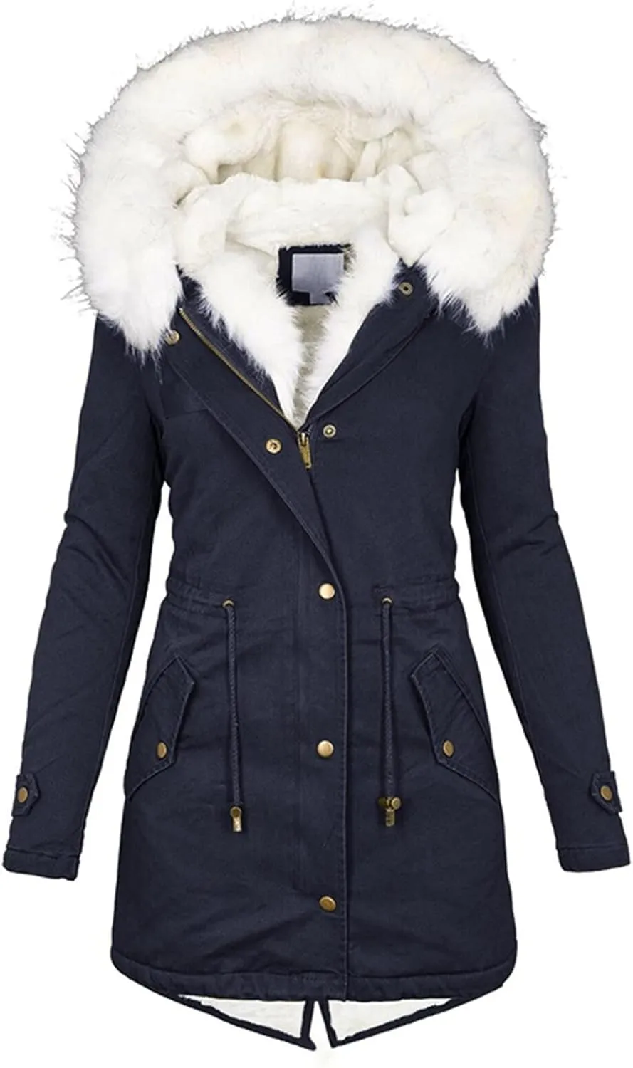 Women's Winter Coats Plus Size Fleece Lined Long Jackets Fur Hooded Snow Parka Thicken Warm Outerwear with Pockets
