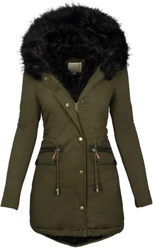 Women's Winter Coats Plus Size Fleece Lined Long Jackets Fur Hooded Snow Parka Thicken Warm Outerwear with Pockets