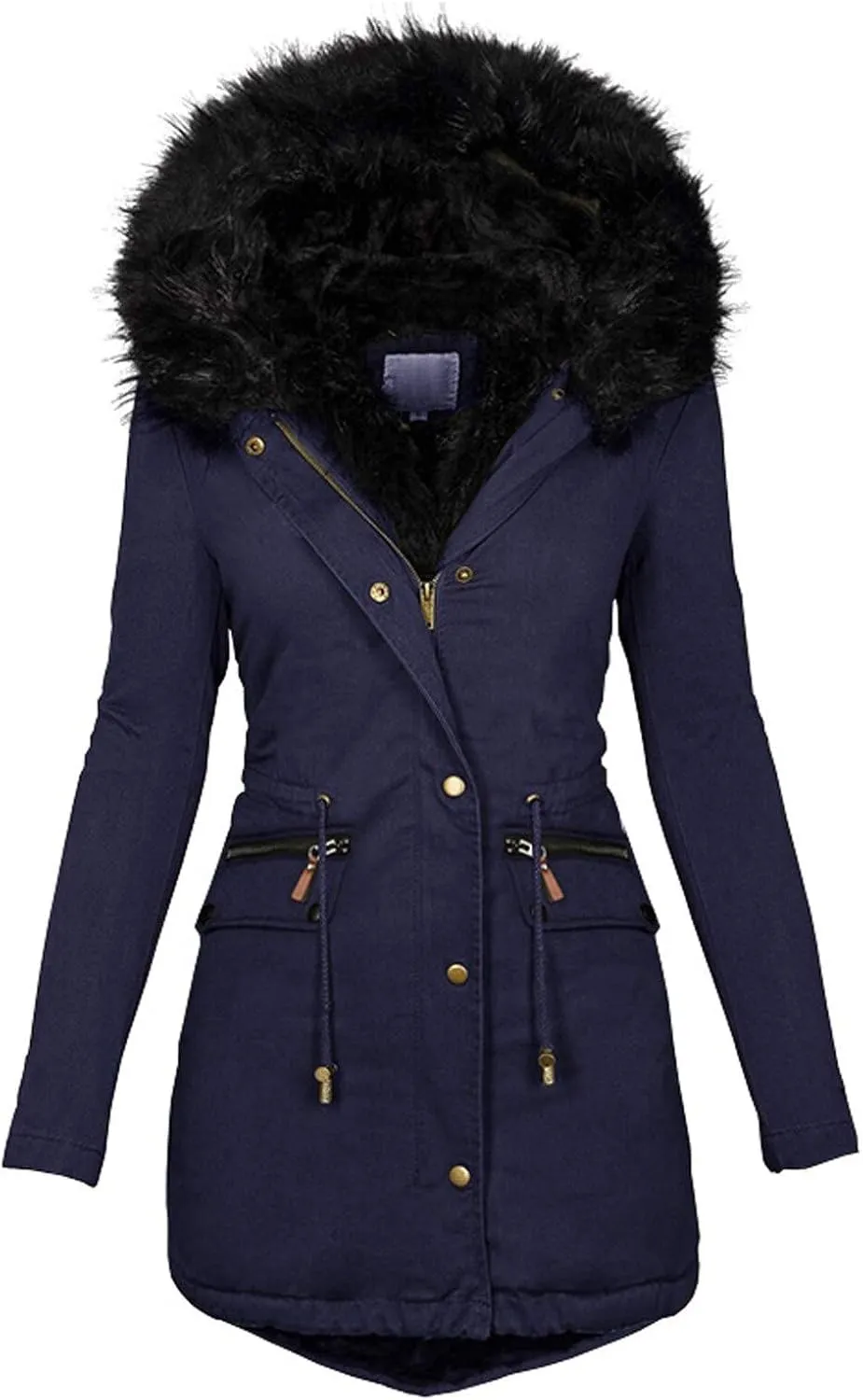 Women's Winter Coats Plus Size Fleece Lined Long Jackets Fur Hooded Snow Parka Thicken Warm Outerwear with Pockets