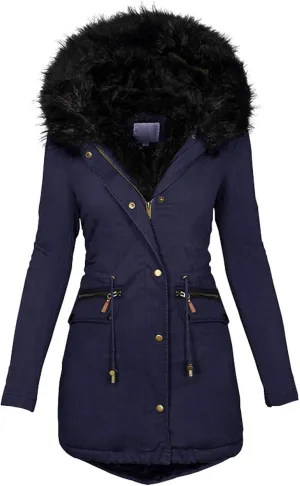 Women's Winter Coats Plus Size Fleece Lined Long Jackets Fur Hooded Snow Parka Thicken Warm Outerwear with Pockets