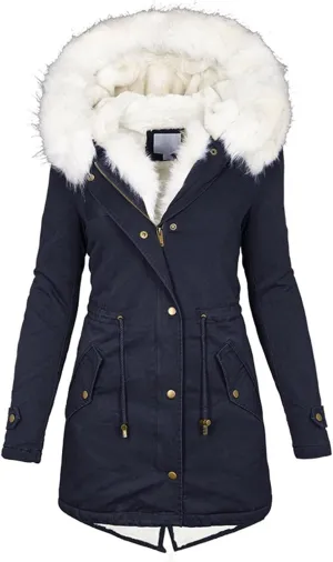 Women's Winter Coats Plus Size Fleece Lined Long Jackets Fur Hooded Snow Parka Thicken Warm Outerwear with Pockets