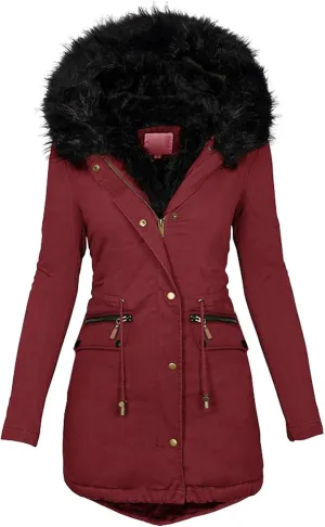 Women's Winter Coats Plus Size Fleece Lined Long Jackets Fur Hooded Snow Parka Thicken Warm Outerwear with Pockets