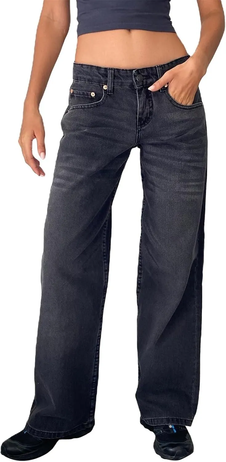 Women's Y2K Baggy Jeans Trendy Low Rise Jeans Casual Straight Leg Jeans Loose Boyfriend Denim Pants Fall Outfits