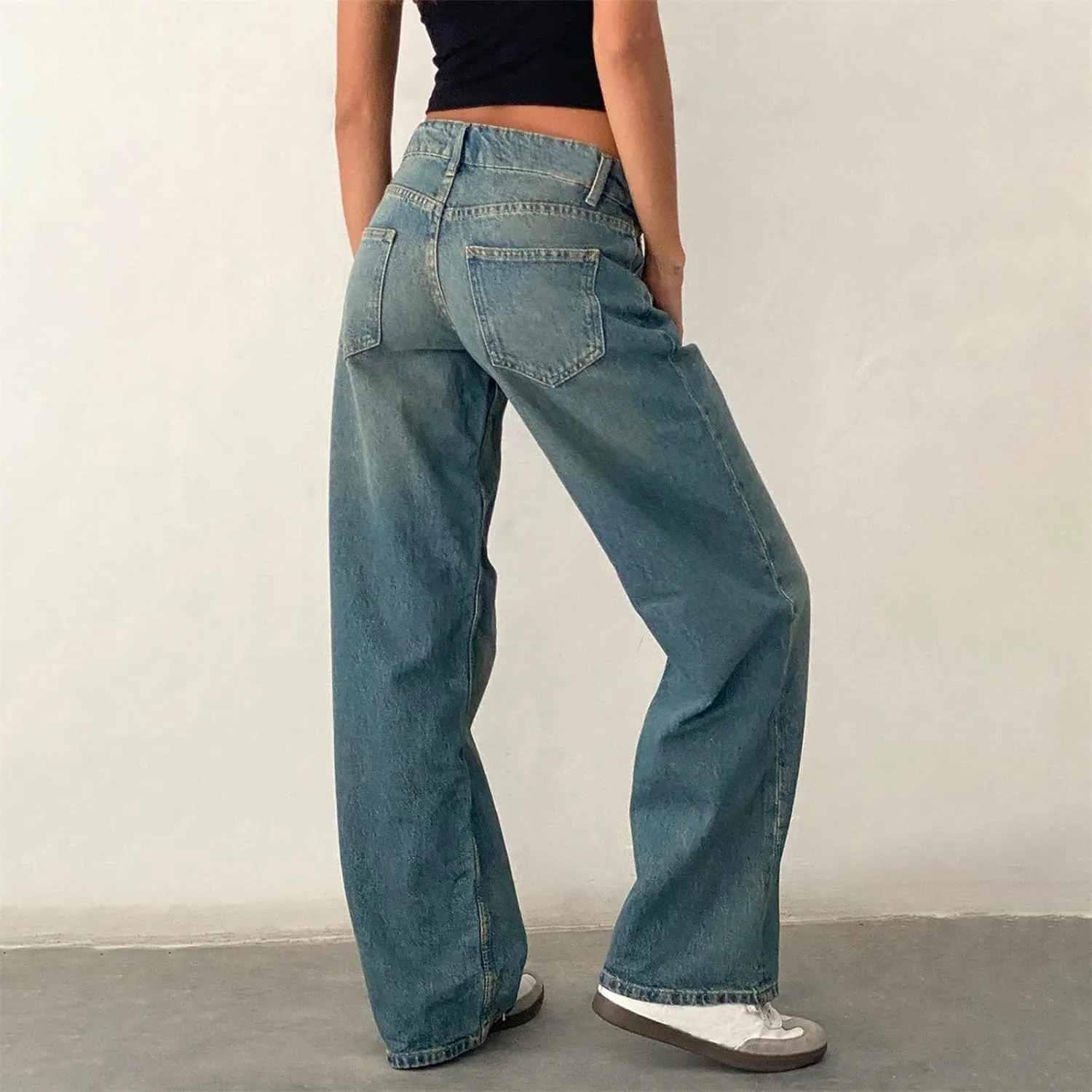 Women's Y2K Baggy Jeans Trendy Low Rise Jeans Casual Straight Leg Jeans Loose Boyfriend Denim Pants Fall Outfits