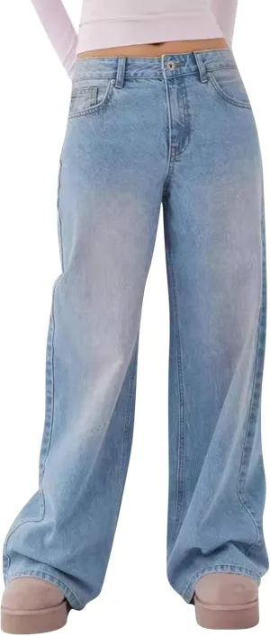 Women's Y2K Baggy Jeans Trendy Low Rise Jeans Casual Straight Leg Jeans Loose Boyfriend Denim Pants Fall Outfits