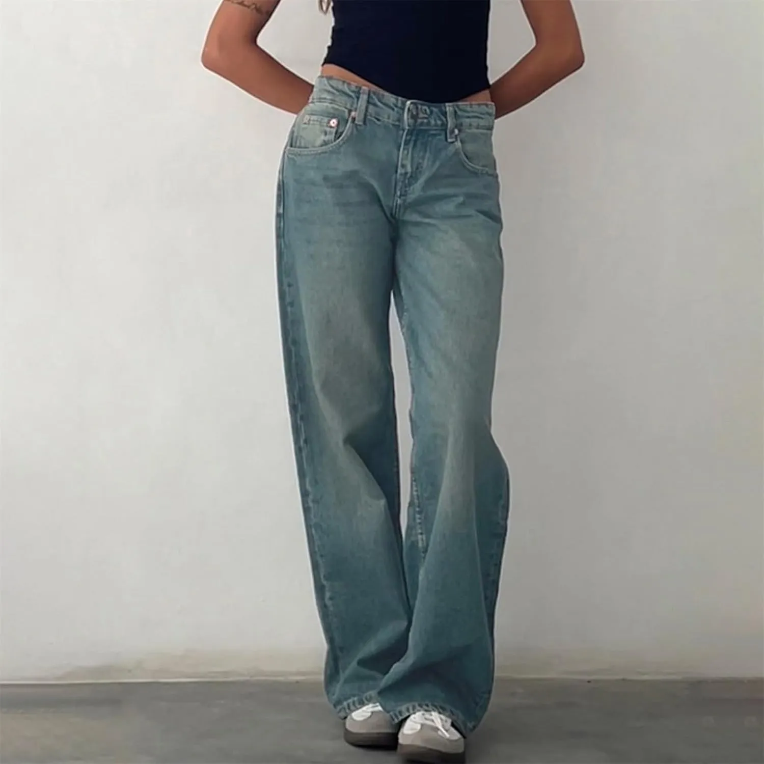 Women's Y2K Baggy Jeans Trendy Low Rise Jeans Casual Straight Leg Jeans Loose Boyfriend Denim Pants Fall Outfits