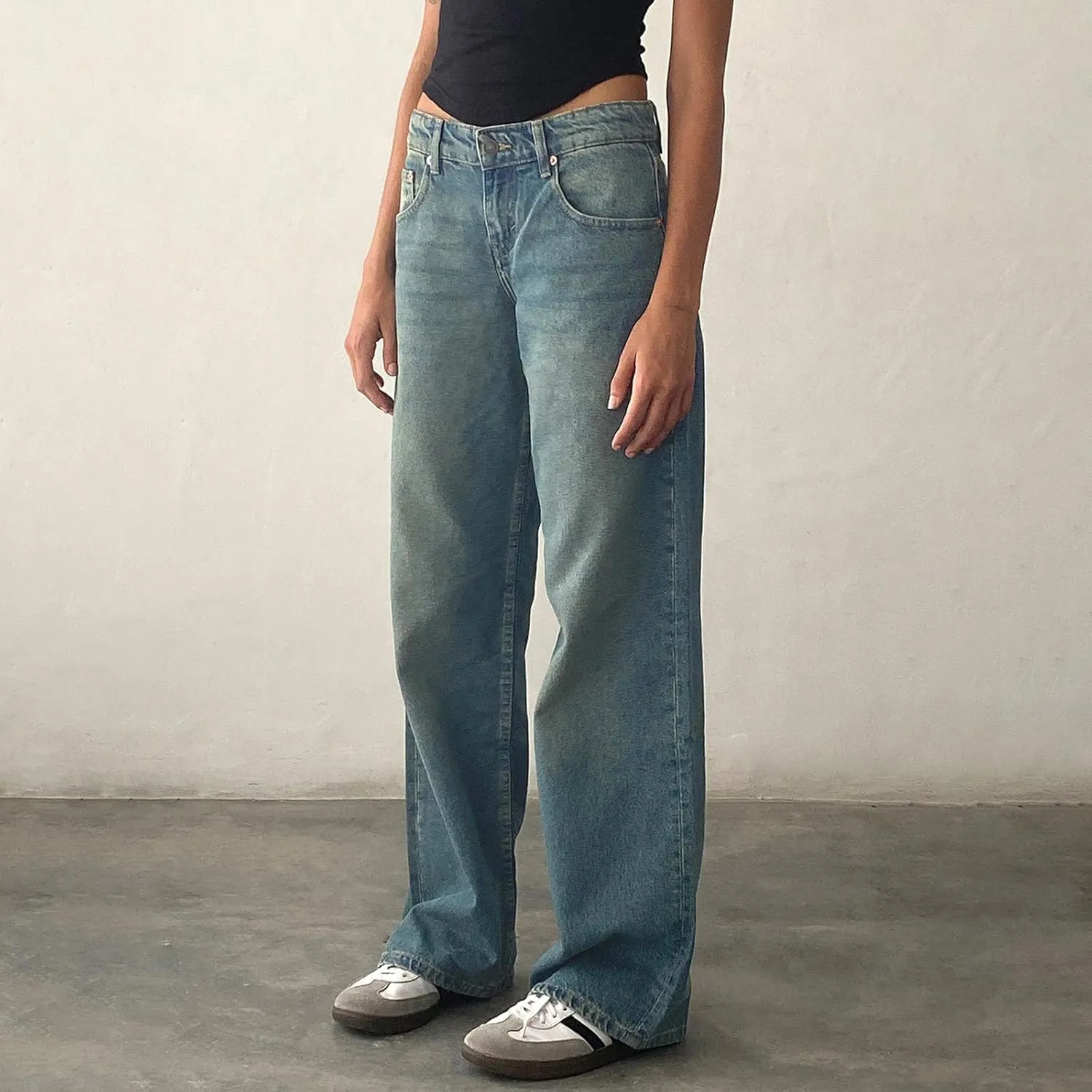 Women's Y2K Baggy Jeans Trendy Low Rise Jeans Casual Straight Leg Jeans Loose Boyfriend Denim Pants Fall Outfits