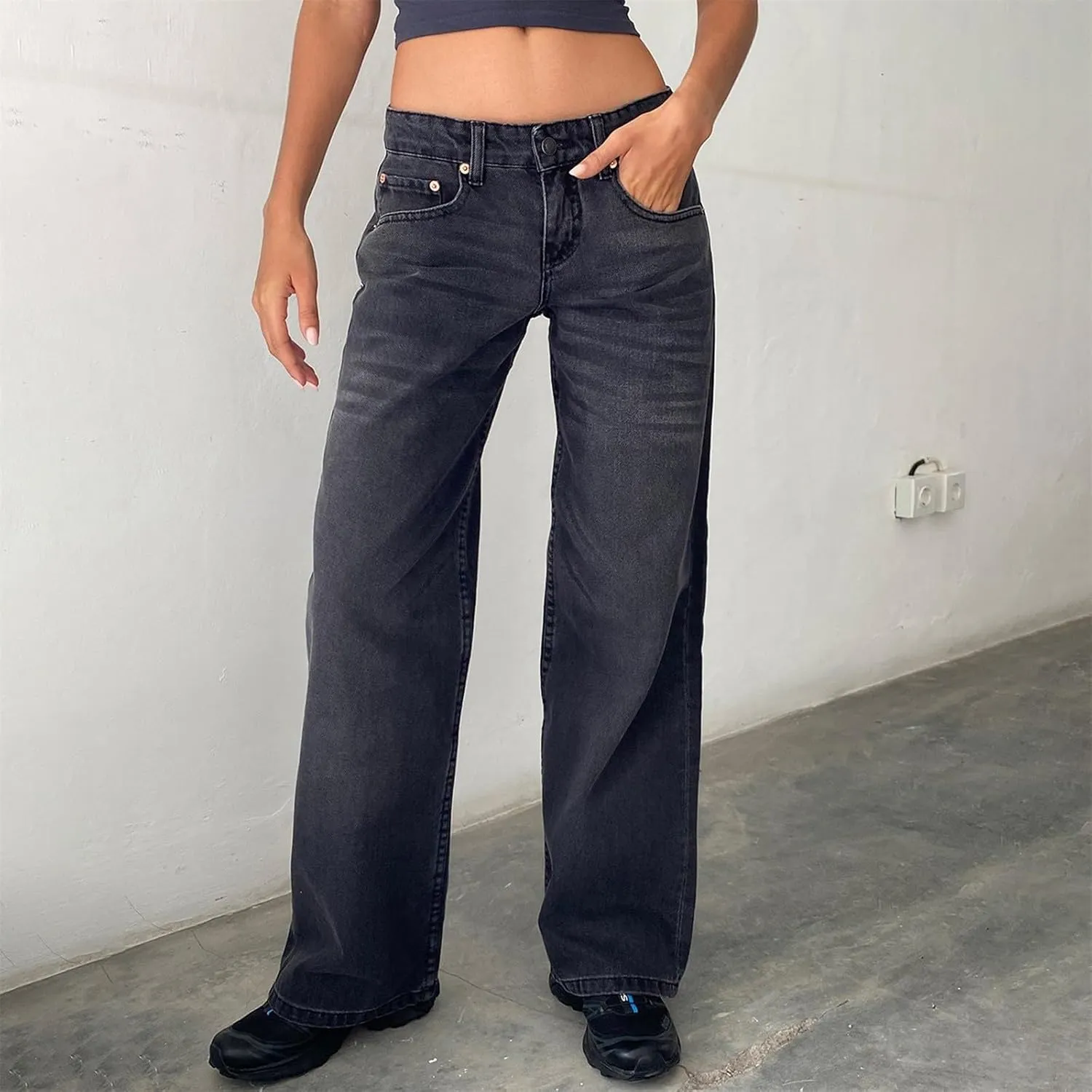 Women's Y2K Baggy Jeans Trendy Low Rise Jeans Casual Straight Leg Jeans Loose Boyfriend Denim Pants Fall Outfits