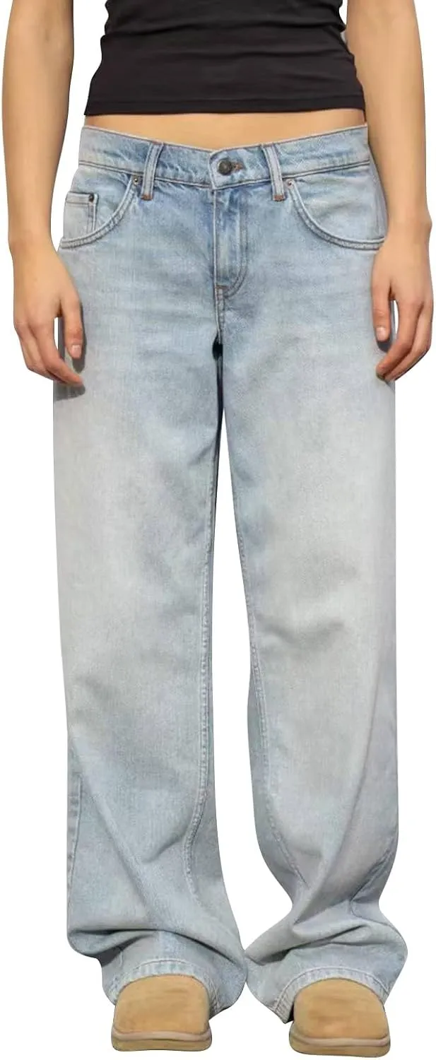 Women's Y2K Baggy Jeans Trendy Low Rise Jeans Casual Straight Leg Jeans Loose Boyfriend Denim Pants Fall Outfits
