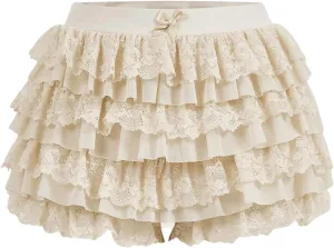 Women's Y2k Ruffle Shorts Lace Lolita Bloomers Elastic Waist Bow Front Shorts Micro Boyshorts