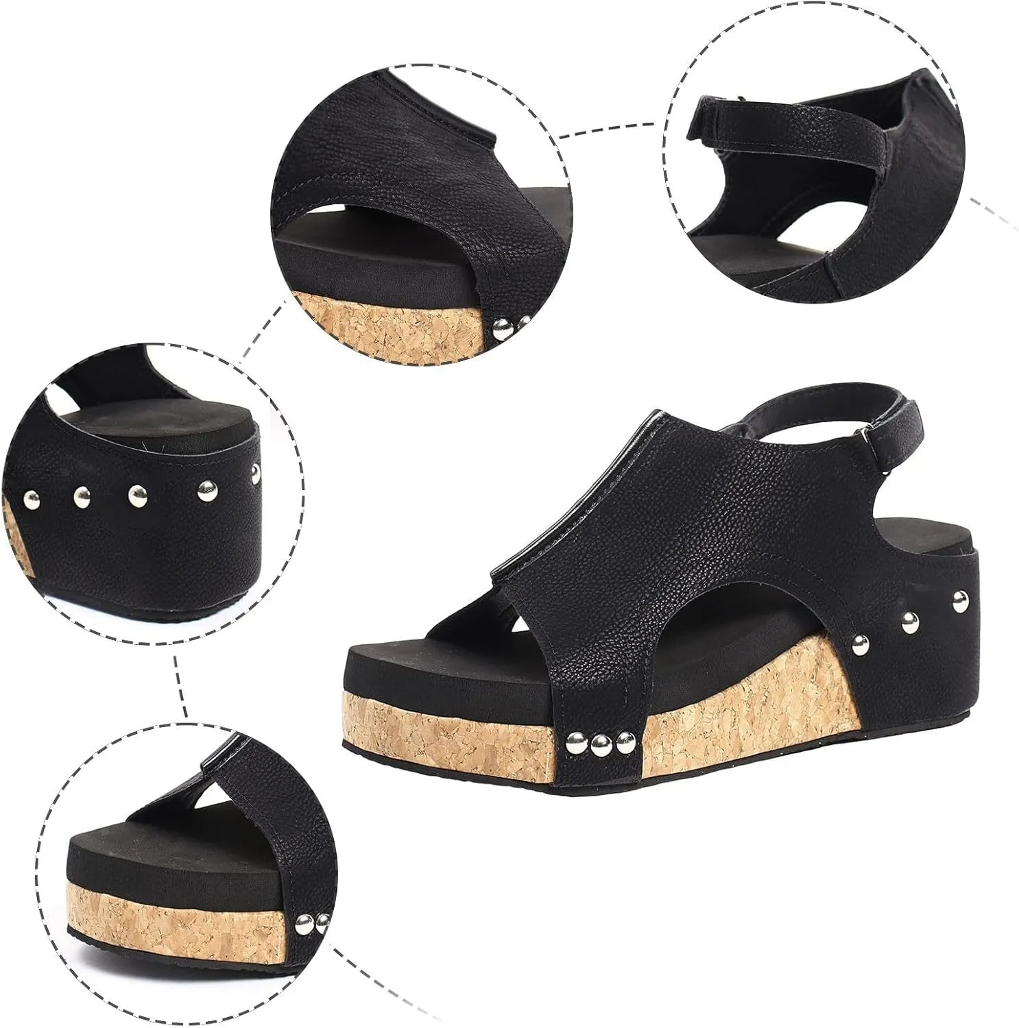 Womenyiaor Wedge Sandals for Women 2025, Women's Platform Wedge Sandals Comfortable Open Toe Buckle Ankle Strap Espadrilles Wedges Cork Casual & Dressy Summer Shoes
