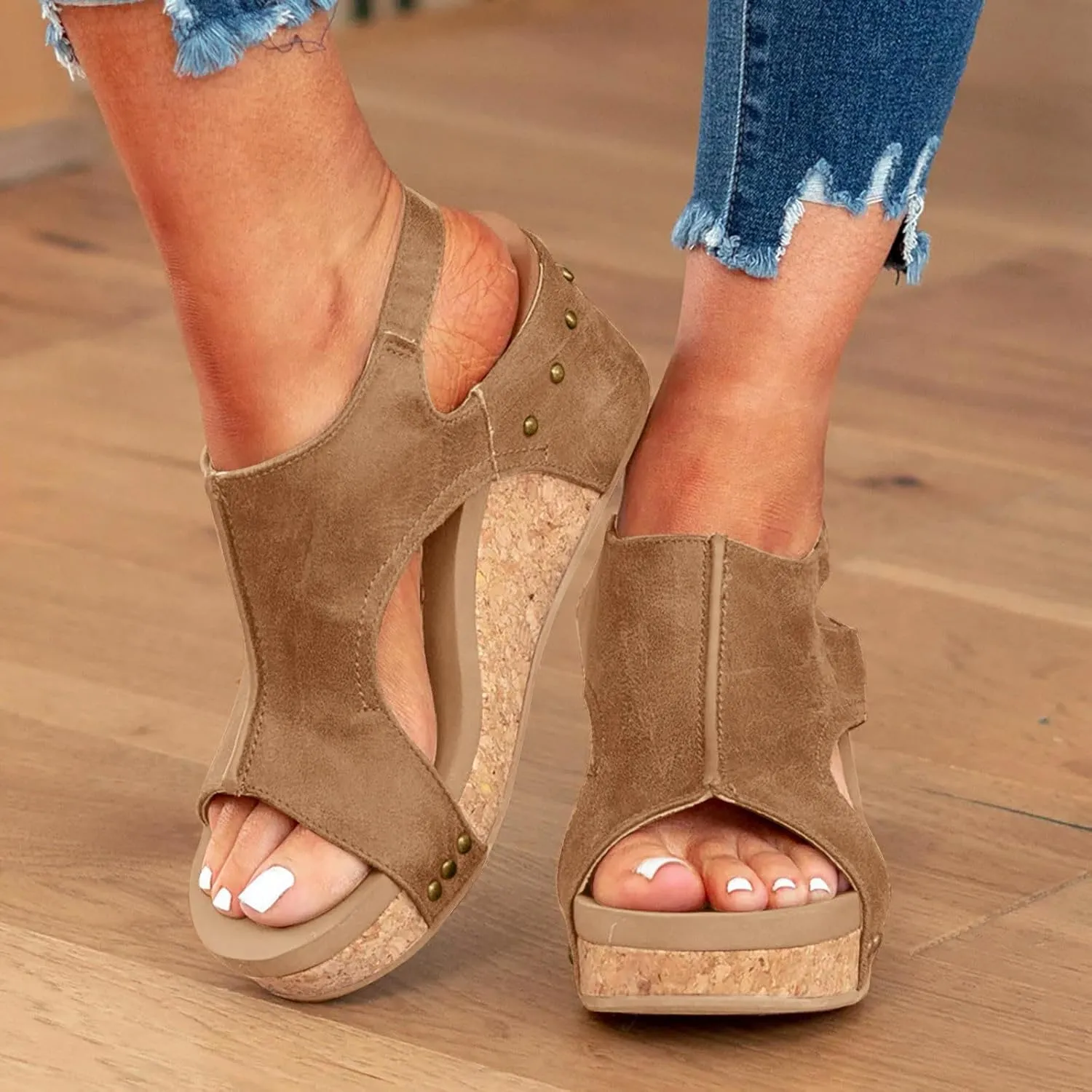 Womenyiaor Wedge Sandals for Women 2025, Women's Platform Wedge Sandals Comfortable Open Toe Buckle Ankle Strap Espadrilles Wedges Cork Casual & Dressy Summer Shoes